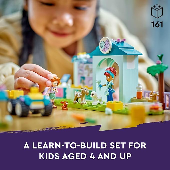 LEGO Friends Farm Animal Vet Clinic Toy, Pretend Play Building Kit, Gift for 4 Year Old Girls and Boys, Includes 2 Mini-Doll Characters and 3 Animals, Farm Animal Toy and Farm Vet Accessories, 42632