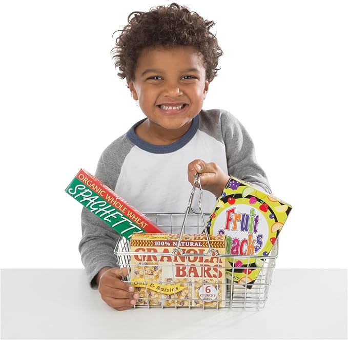 Melissa & Doug Grocery Basket - Pretend Play Toy With Heavy Gauge Steel Construction - Food/ Groceries Shopping Basket For Kids Ages 3+