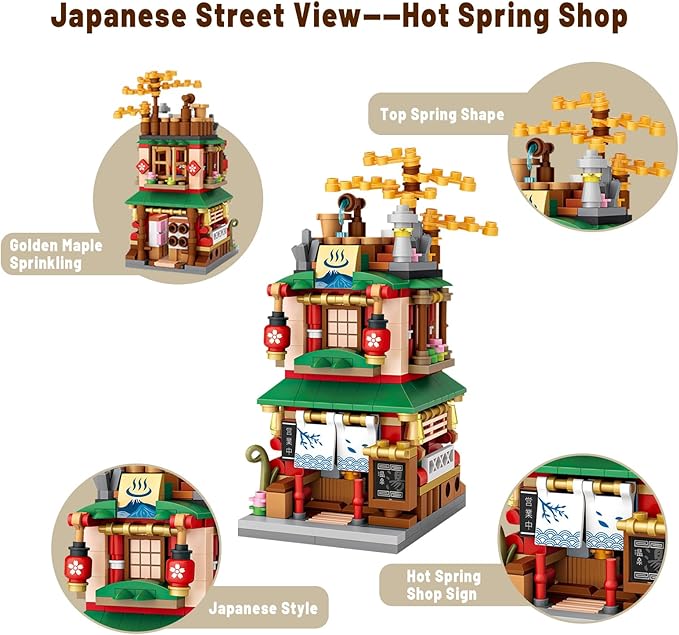 Japanese Street View Shop Bricks, Mini DIY Building Blocks Model MOC Construction Toy (Hot Spring Shop)