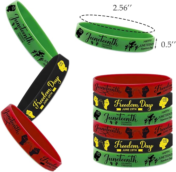 CupaPlay 48 PCS Happy Juneteenth Day Party Favors Rubber Bracelets - Freedom Day Patriotic Party Supplies Goodie Bag Stuffers Fillers Silicone Wristbands