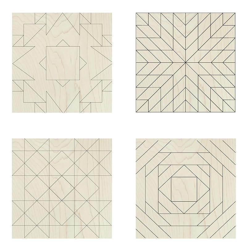 Set of 4 Coasters Small Barn Quilt Kit DIY Pattern Unfinished Wood Quilting Block Sign Paintable Art for Adults and Kids (Boho, Large Milky Way, HST Fun, Classic Pineapple)