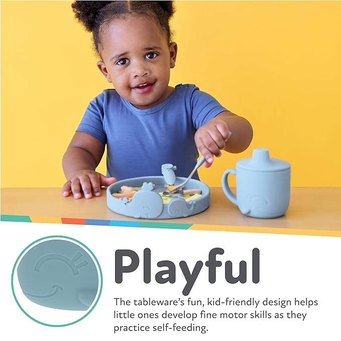 Nuby Animal Friends Silicone Sippy Cup - Toddler Cup with One-Handle - 6+ months - Blue Whale