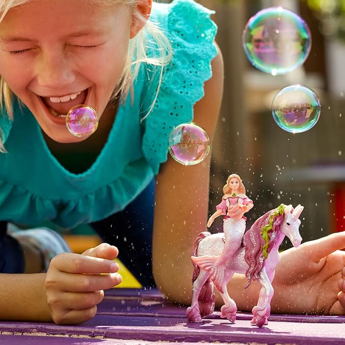 Schleich Bayala Mermaid Feya Riding Underwater Unicorn, 3-Piece Playset - Glittery Undersea Princess Doll and Unicorn Poseable Figurines with Accessories for Girls and Boys, Gift for Kids Ages 5+