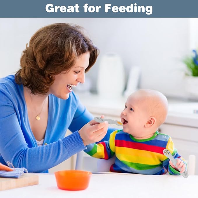 Silicone Baby Spoons Self Feeding 6+ Months 3PCS Toddler Forks and Spoons Utensils Baby Led Weaning Teething Spoon Infant Spoons First Stage Newborn Baby Essentials Baby Gifts BPA FREE Grey