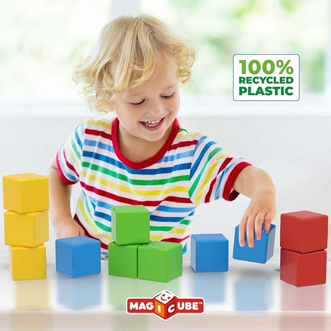 Geomag Premium Swiss-Made MagiCube 64-Piece Magnetic Stacking Cubes Building Set, Toddlers & Kids Ages 1-5, STEM Educational Toy, Creativity, Imagination, Early Learning Fun, Crystal Packaging