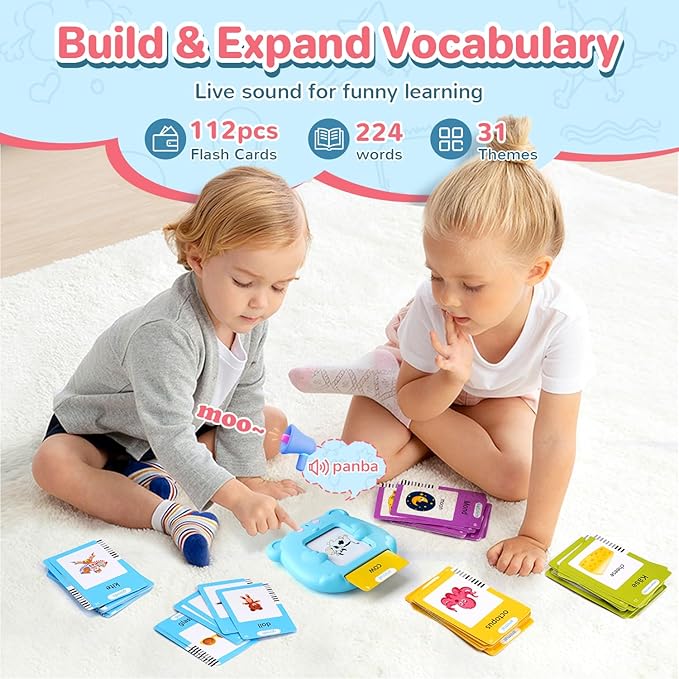 German & English Talking Flash Cards for Toddler 1-6 Year Olds, Learning Montessori Toys with 224 Sight Words, Speech Therapy Toys, Children's Sensory Preschool Learning Educational Birthday Gifts