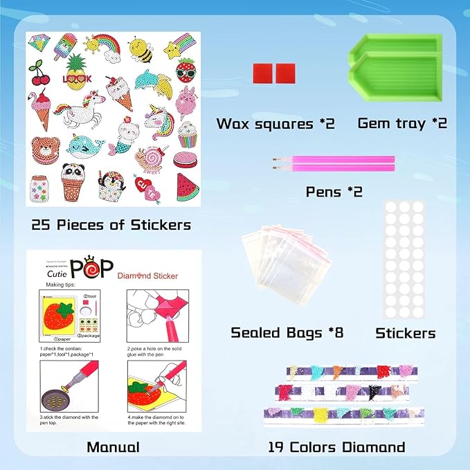 Cymbana 5D Painting Diamond Stickers Kits 25 Pcs Diamonds Dots Arts and Crafts for Kids Ages 6-8 8-12 Contains Unicorn, Mermaid, Cat