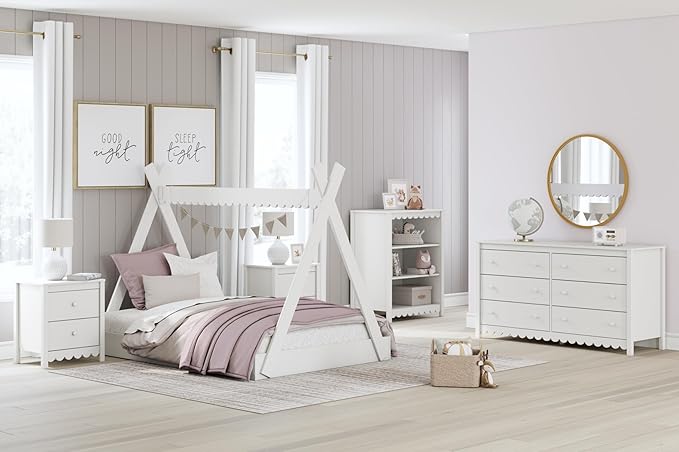Signature Design by Ashley Hallityn Casual Youth/Toddler Floor Full Tent Bed, No Box Spring Needed, White