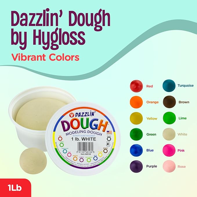 Hygloss Play Modeling Dough - White Dough Unscented - Safe & Non-Toxic for Kids Arts & Crafts - Party Favors - Classroom Supplies - 1lb