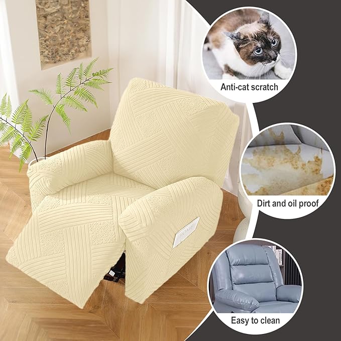 NORTHERN BROTHERS Recliner Chair Covers - Lazy Boy Recliner Covers That Stay in Place, 4 Pieces Reclining Chair Cover Recliner Slipcovers 1 Seater, Beige