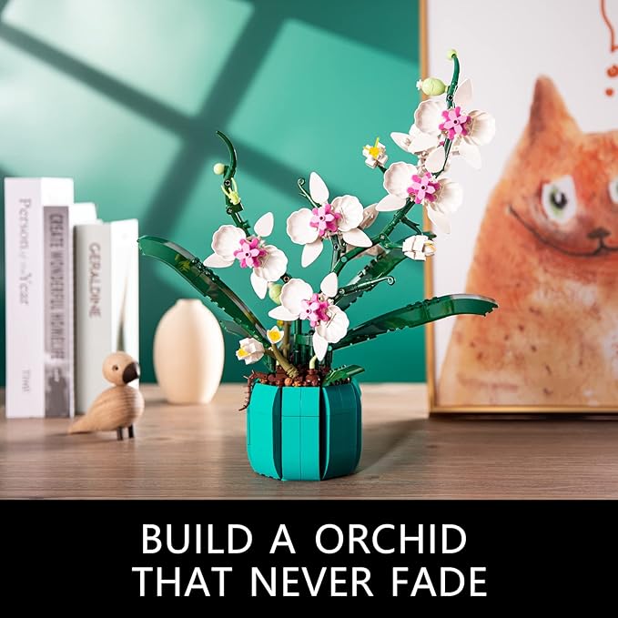 JOJO&Peach Orchid Bonsai Building Set, Botanical Collection, Artificial Flowers for The Home or Office, Gifts for Valentine, Mother's Day, Anniversary, Birthday (811 Pieces)