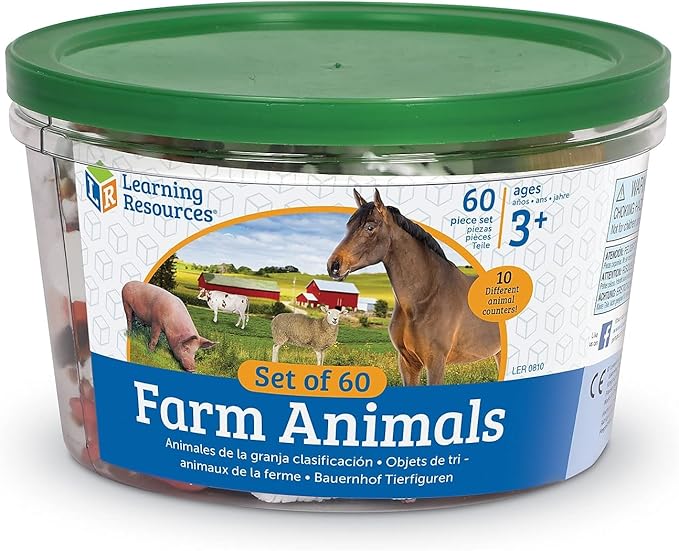 Learning Resources Farm Animal Counters - 60 Pieces, Ages 3+ Toddler Learning Toys, Farm Animals Toys, Develops Counting and Matching Skills