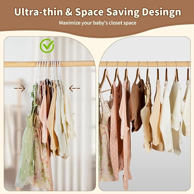 Baby Clothes Hangers, U-Shape 100 Pack Baby Toddler Hangers with Protect Collar Non-Distorting Design from Stretching, 11.4inch Kids Hangers Plastic for Child, Newborn, White