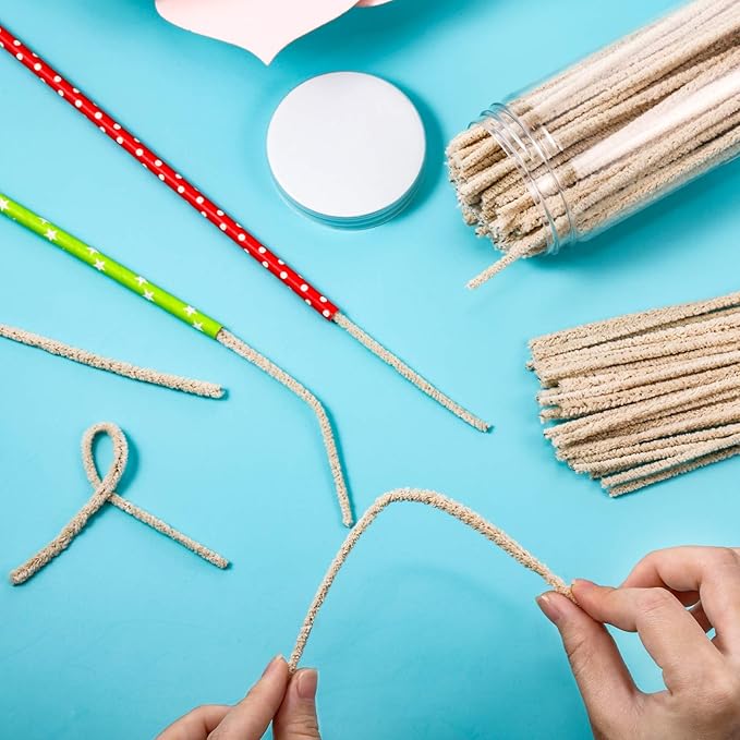 Patelai 150 Pieces 6 Inch Long Soft Pipe Cleaners Long Chenille Stems Twistable Cleaners with Storage Box for Removing Dirty Cleaning Glass Ceramic(Beige)