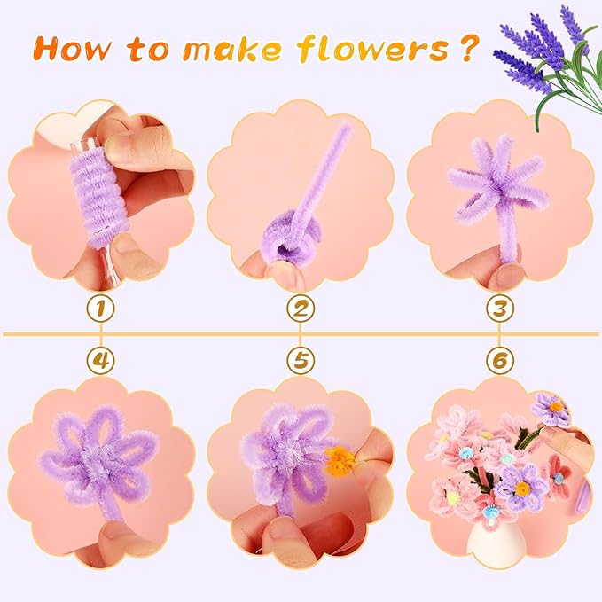 Pipe Cleaners, 100Pcs Pipe Cleaners Supplies for Flower Making DIY Craft, Chenille Stems Pipe Cleaners Art Supplies for Festivals Crafts Decorations/Purple