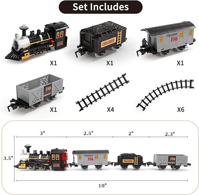 iHaHa Electric Train Set for Kids, Battery-Powered Train Toys Include Locomotive Engine, 3 Cars and 10 Tracks, Classic Toy Train Set Halloween Birthday for 3 4 5 6 Years Old Boys Girls