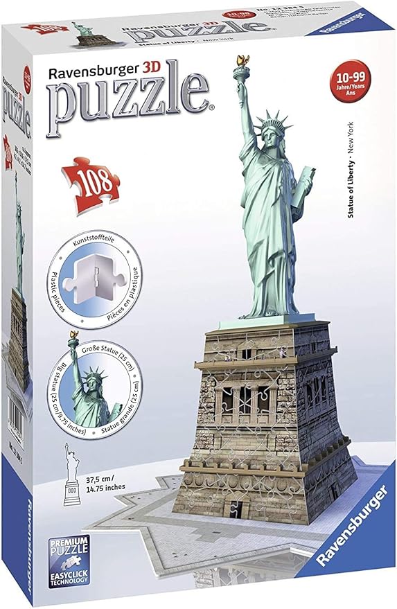 Ravensburger Statue of Liberty 108 Piece 3D Jigsaw Puzzle for Kids and Adults - Easy Click Technology Means Pieces Fit Together Perfectly, Blue