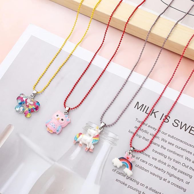 SOTOGO 12 Pieces Girls Necklaces and Bracelets Set Colorful Gift Party Favors Friendship Pretend Dress Up Play Jewelry for Kids Child Toddler, Cute Style