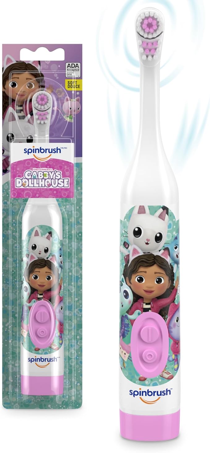 Spinbrush Gabby's Dollhouse Kids Electric Battery Toothbrush and Orajel Kids Paw Patrol Anti-Cavity Fluoride Toothpaste, 4.2oz Tube Bundle