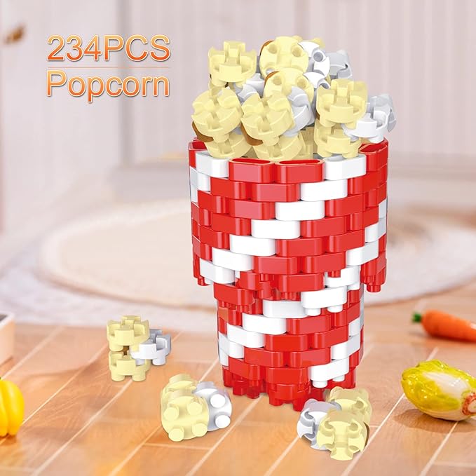 Mini Building Blocks Sets Toys City Fast Food 4 Packs for Kids, Micro Mini Blocks Bricks Kit for Party Favors Goodie Bags, Birthday Gifts Dessert Hamburger, French Fries, Cake, Popcorn