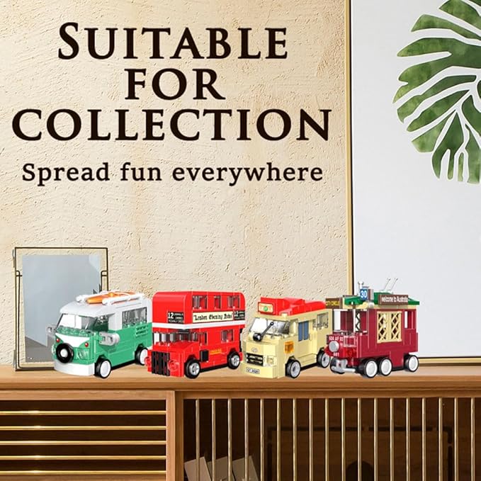 Pull Back Car Building Blocks Sets, Pull and Go Bus Model, 3D Assembly Vehicles for Boys and Girls Building Block Car Toys Party Favor for Kids Age 6 7 8 9 10, 407 Pieces