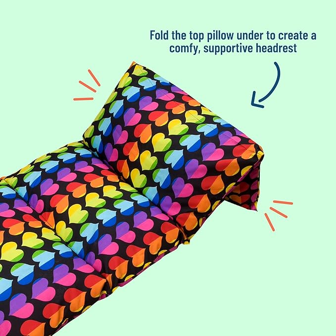Wildkin Kids Floor Lounger: Ideal for Boys and Girls, Travel-Friendly, Perfect for Sleepovers - Pillow Lounger for Kids, Requires Standard Size Pillows Not Included (Rainbow Hearts)