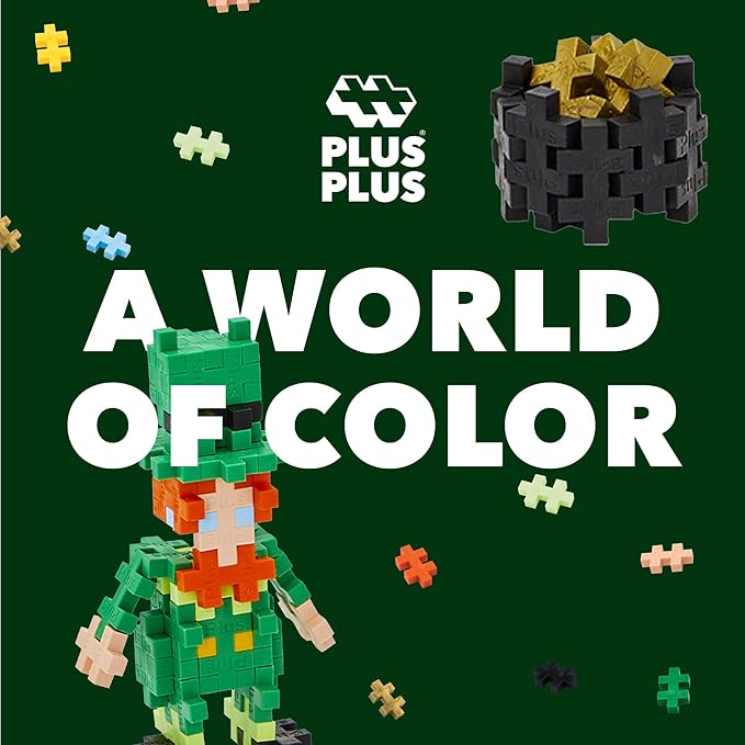 PLUS PLUS 3D Puzzle Building Block Set, 70 Mini Interlocking Pieces, Fun Holiday Activities for Kids - Leprechaun Mini Maker Tube
