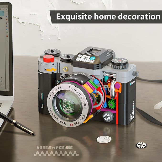 Retro Building Blocks Camera，Semi Mechanical Detachable Camera Toy Provide Photo Gifts for Boys and Girls Aged 8 and Above Who Enjoy Creativity（556pcs）