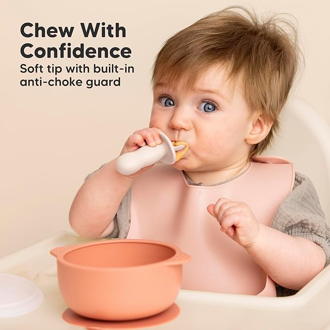 KeaBabies 4-Pack Silicone Baby Spoons and Forks Set - Baby Spoon Self Feeding, BLW Baby Utensils 6-12 Months,Baby Led Weaning Feeding Spoon,Teething Infant Baby First Food Training Pre Spoon (Roseate)