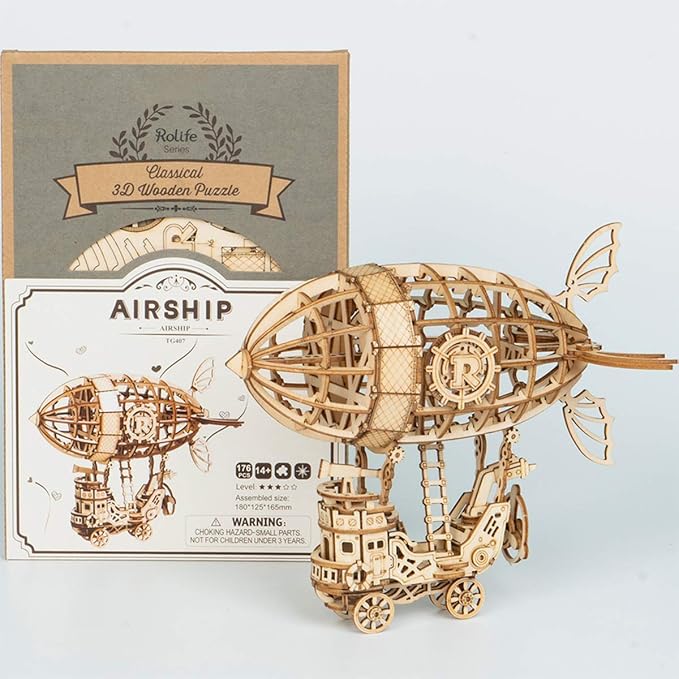Rolife 3D Wooden Assembly Puzzle Wood Craft Kit-DIY Model Toy-Home Decoration-Best Educational Christmas Birthday Day Gift for Boys Girls Friends Son Adult (Airship)