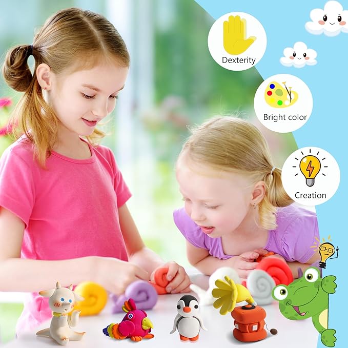 QMay Air Dry Clay 50 Colors-DIY Modeling Clay Starter Kit with Sculpting Tools, Great Gift for Artistic Kids