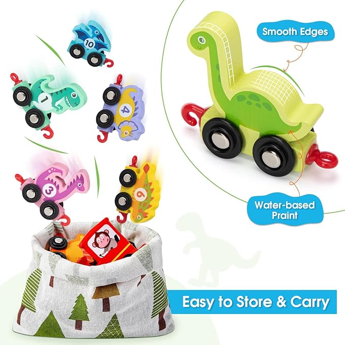 Toddler Toys for 2 Year Old Boy Easter Birthday Gifts, Wooden Dinosaur Train Set Montessori Toys for 2 Year Old, Learning Dinosaur Toys for Kids Ages 2-4 Boys Girls Toddler Toys 2-3