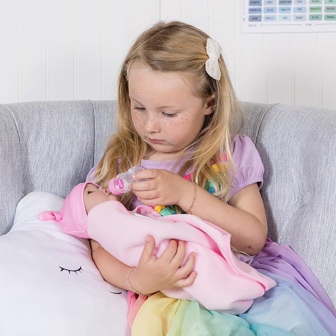 ADORA Rainbow Hugs Doll Set, 13 Inch Baby Doll with Crib Box, Rainbow Print Onesie, Beanie, Pacifier, Diaper, Milk Bottle, and Blanket, for Kids Ages 3 and Up