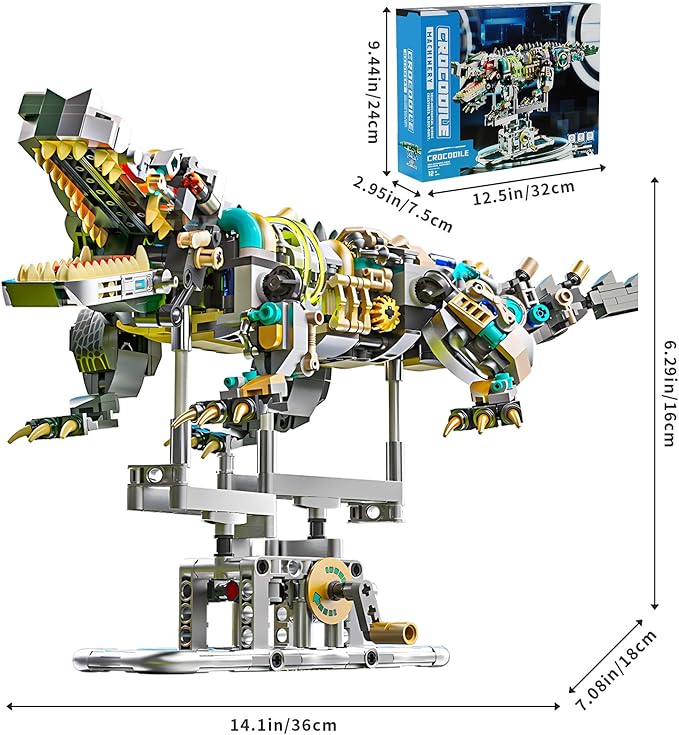 Mechanical Crocodile Building Set 996 Pieces Movable Animal with Display Stand Amphibians Building Block Toy Home Decor Gifts for Boys Teens Kids Adults Ages 6+