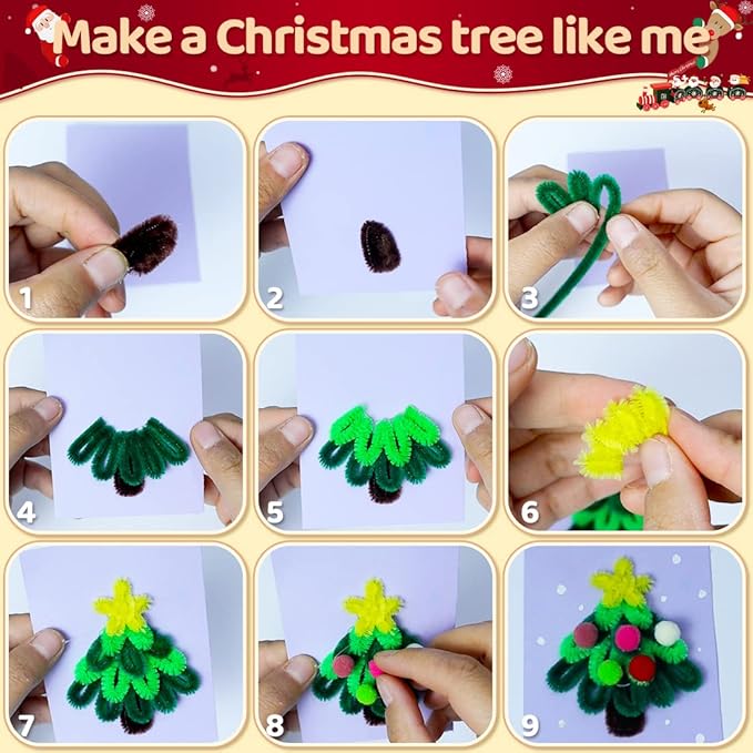 Praisebank Pipe Cleaners for Crafts (180pcs in 10 Christmas Colors), 12 inch Long Pipe Cleaners, Christmas Pipe Cleaners.