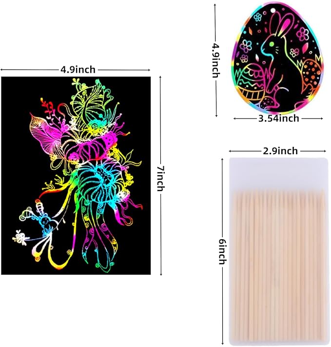 Rainbow Scratch Paper Sets 100pcs- Magic Egg Scratch Off Paper Sheets for Age 3-12 Kids Girl Boy Teen Toy Game Gift for Children Birthday Party Favor Game Activities DIY Projects Classroom interaction