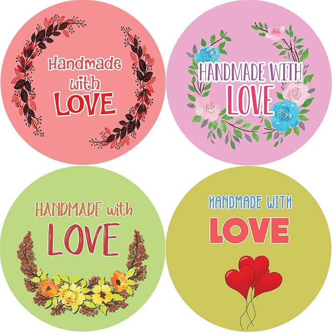 Creanoso Handmade with Love Stickers - Floral (10-Sheet) - Colorful and Unique Designs Perfect for Any Occasions as Gifts, Party Favors, or for Personal Use
