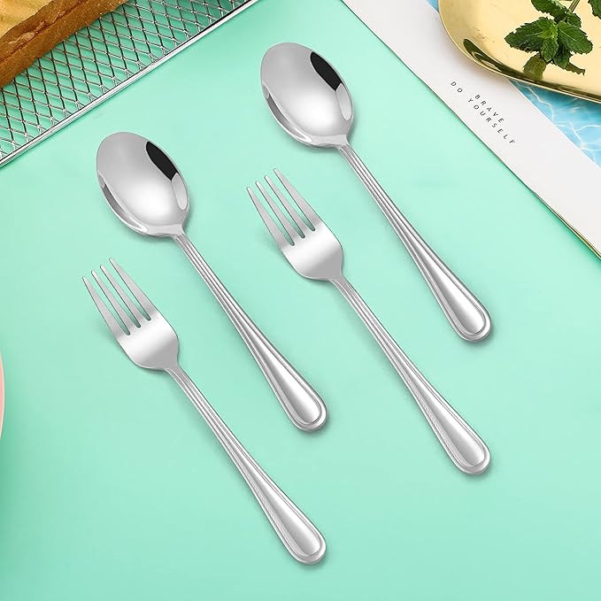 LIANYU 10-Piece Children Silverware Set, Kids Forks and Spoons Silverware Set, Stainless Steel Toddler Utensils Flatware, Child Cutlery for Home Preschools, Dishwasher Safe