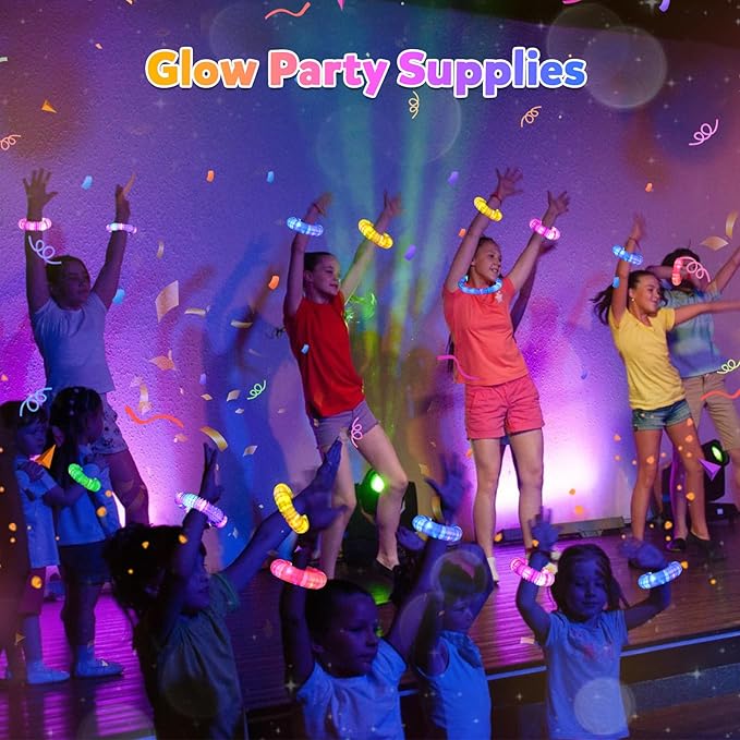 Gigilli Glow Sticks for Kids 6 PCS, Light up Pop Tubes Sensory Fidget Toys, Valentines Day Party Favors for Kids 8-12 4-8, LED Glow Bracelet Necklace for Boys Girls, Glow in the Dark Birthday Gifts