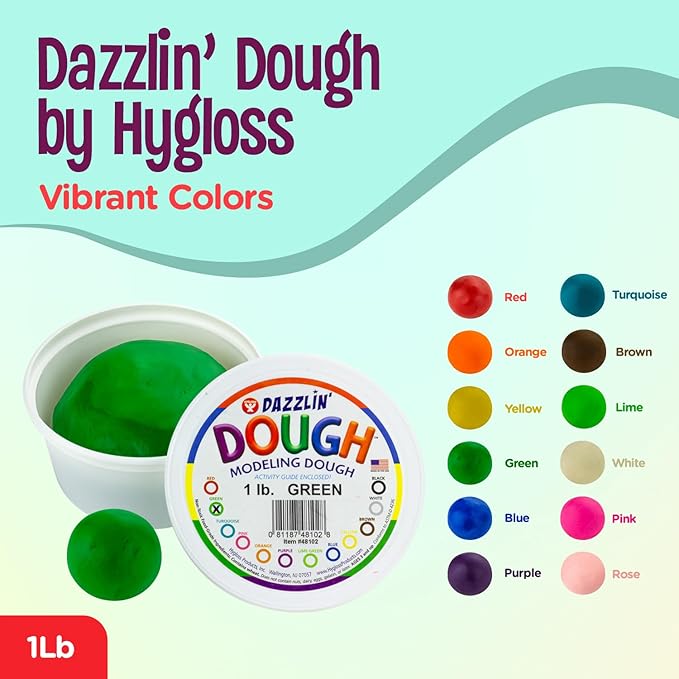 Hygloss Play Modeling Dough - Green Dough Unscented - Safe & Non-Toxic for Kids Arts & Crafts - Party Favors - Classroom Supplies - 1lb