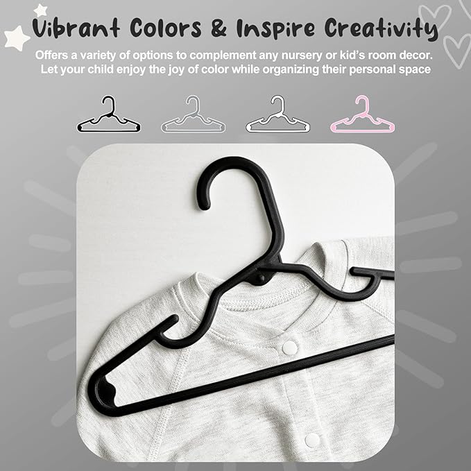 HOUSE DAY Premium Baby Hangers 20 Pack, 11 Inch Kids Plastic Hangers Black, Slim Childrens Hangers for Infant, Toddler, and Child Clothes, Durable Baby Clothes Hangers for Closet