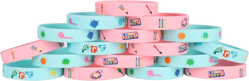 Cleverplay 24 Pack Art Painting Silicone Wristbands Bracelets, Paint Birthday Decoration Party Favors for Kids