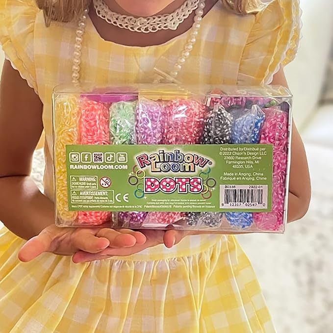 Rainbow Loom® Treasure Box DOTS Edition, 8,000 Rubber Bands in 8 Different Polka Dots Colors, and a Bonus of 2 Happy Looms, Great Activities for Boys and Girls 7+