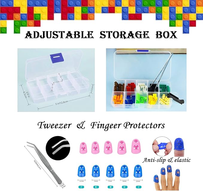 Building Blocks Tool Kit Brick Separator Tools Compatible with Lego &Technic Mini Blocks Tool Set Multi-Functional Hammer Pliers Tweezers Finger Protectors with Tin Box (Blue)
