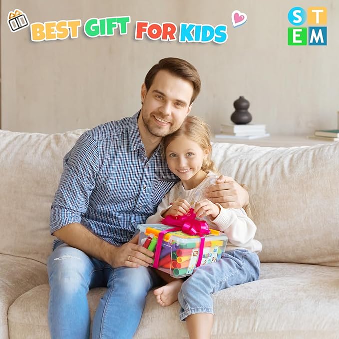 STEM Building Toy for Toddlers 106Pieces Tube Pipe Toy,Educational Preschool Game for 3+ Years,Learning Building Blocks Play with Storage Box Gift Kit,Montessori Toys for Boys & Girls