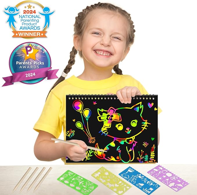 ZMLM Scratch Paper Art Craft Gift: 2 Pack Rainbow Scratch Set Easter Basket Stuffers for Kids Ages 4-8 Drawing Coloring Craft Black Magic Art Supplies Kits for Girls Boys Birthday Party Games Toys