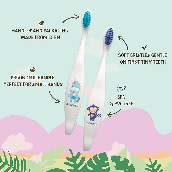 Jack N' Jill Kids Toothbrush - Extra Soft Bristle Toothbrush for Kids, Handle & Packaging Made from Plants (Corn), Ergonomic Handle for Little Hands - Bunny Baby, Toddler, & Kids Toothbrush (2 Pack)