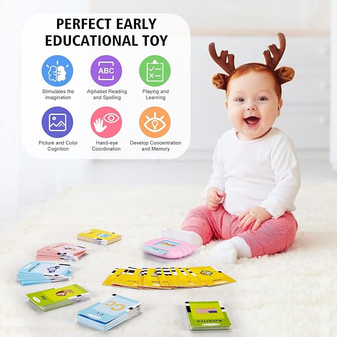 Talking Flash Cards with 384 Sight Words (Including Letters and Numbers), Montessori Educational Learning Interactive Toddler Toys, Speech Therapy and Autism Sensory Toys, Pink