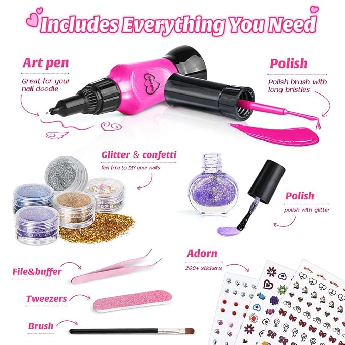 Shemira Nail Art Kit for Girls, Nail Polish Kit for Kids Ages 7-12 Years Old, Ideal Birthday Gift for Girls 7 8 9 10 11 12 Years Old, Nail Polish GIft Set for Teens