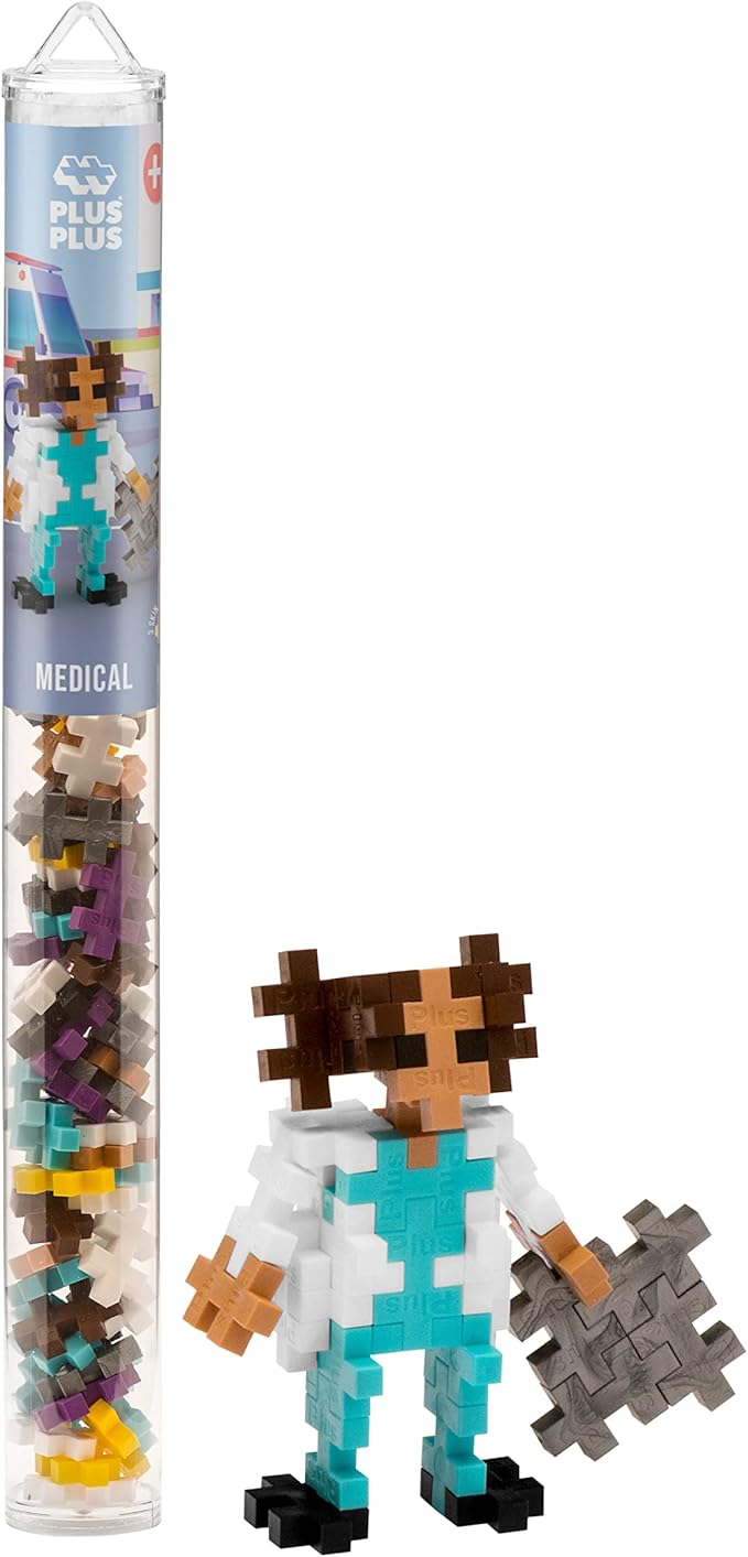 PLUS PLUS 3D Figure Building Block Set, Fun Stem Toys for Kids, 70 Interlocking Pieces - Medical Worker Mini Maker Tube